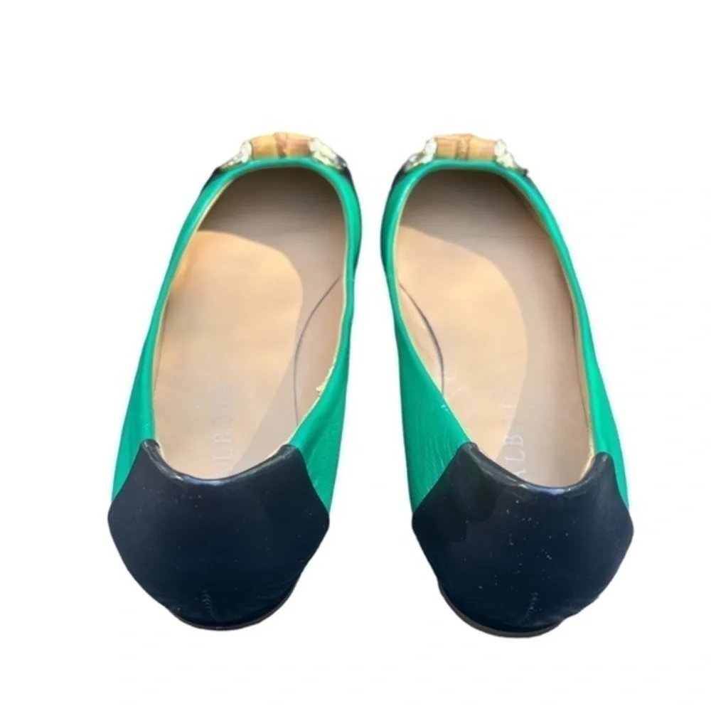 Talbots Remy Cap Toe Flats embellished with a bamboo bit in green and black - Picture 8 of 9